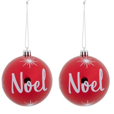 The Lakeside Collection Sets of 2 Red Sphere Ornaments - Noel