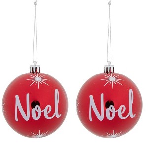 The Lakeside Collection Sets of 2 Red Sphere Ornaments - Noel - 1 of 4