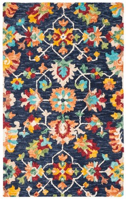 Handmade Tufted Wool Floral Rug in Red - 24" x 36"
