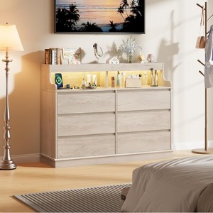 6 Drawers Dresser for Bedroom, Modern Chest Featuring LED Lights and Charging Station, Spacious Storage Cabinet for Living Room or Hallway - 1 of 4
