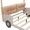 Wood Car Bed with Pillow, Ceiling Cloth and LED, Natural - 3 of 4