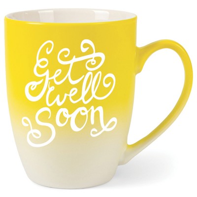 Elanze Designs Get Well Soon Two Toned Ombre Matte Yellow and White 12 ounce Ceramic Stoneware Coffee Cup Mug