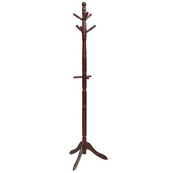 Costway Coat Rack Wooden Hall Tree 2 Adjustable Height w/ 9 Hooks Walnut\Black\ Grey