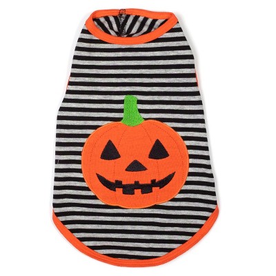 The Worthy Dog Knit Stripe Appliqué Jack-o-lantern Dog Tee - Black/gray ...