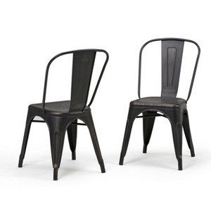Freya Metal Dining Side Chair Set of 2 Distressed Black/Copper - Wyndenhall, Distressed Black Brown