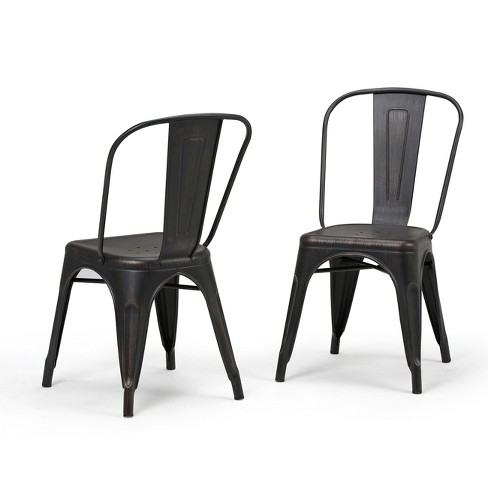 Set of 2 Freya Metal Dining Side Chair Distressed Black/Copper - WyndenHall