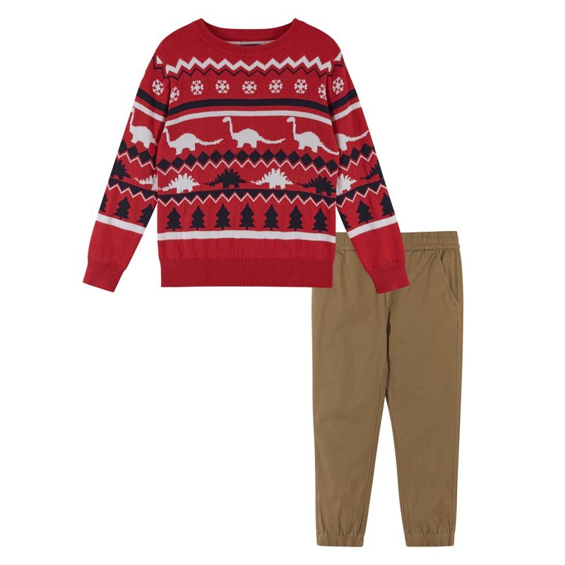 Andy & Evan  Toddler  Boys Jacquard Holiday Sweater And Jogger Set, 1 of 6