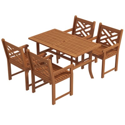 Teak Finish 4-Person Poplar Wood Outdoor Dining Set