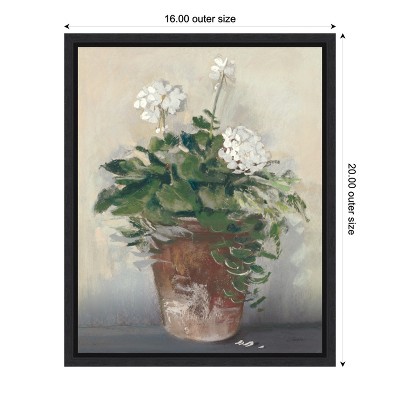 White Geraniums in Terracotta Pot Canvas Wall Art with Black Frame