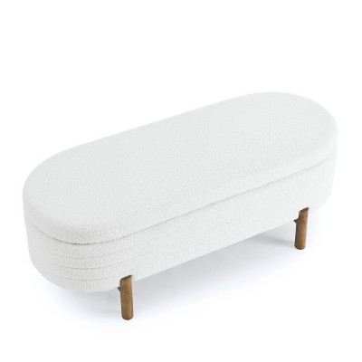 FURNIinspire Ottomans and Benches Oval Storage Bench with Rubber Wood Legs for Contemporary Living Room and Bedroom, Beige, 46.65"*18.11"*7.88"