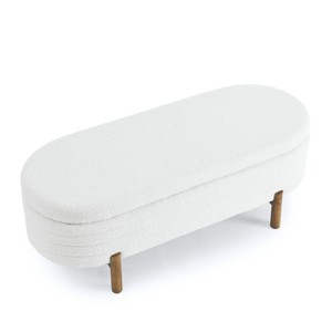 FURNIinspire Ottomans and Benches Oval Storage Bench with Rubber Wood Legs for Contemporary Living Room and Bedroom, Beige, 46.65"*18.11"*7.88" - 1 of 4