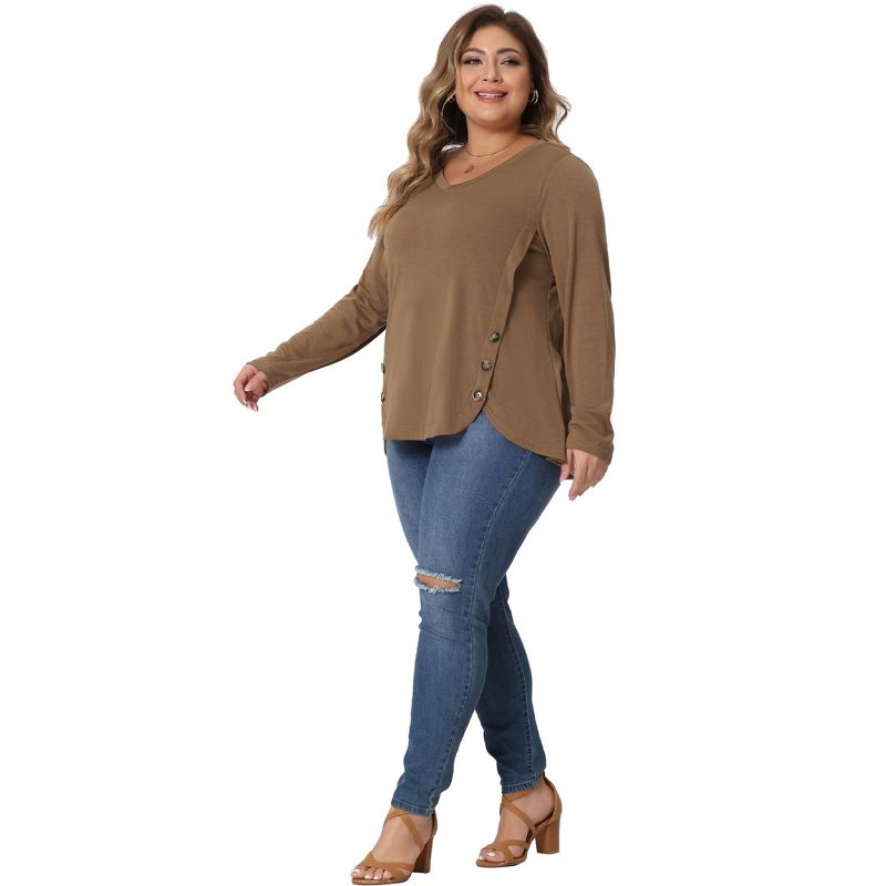 Agnes Orinda Women's Plus Size Long Sleeve V Neck Loose Casual Workout Fashion Buttons Tunic Blouse, 3 of 6