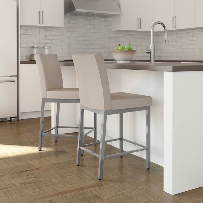 Perry Elegance 44.5'' Cream Faux Leather Barstool with Metallic Grey Frame