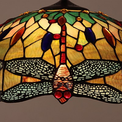 Empress Tiffany-Style Bronze Dragonfly Glass Pendant Lamp