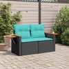 vidaXL 2-Seater Outdoor Patio Sofa Loveseat with Cushions - Black Poly Rattan, 48.8"x24.4"x27.2", Blue Cushions Included - 3 of 4
