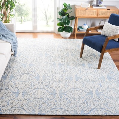Handmade Blue Ivory Wool Floral 8' x 10' Area Rug