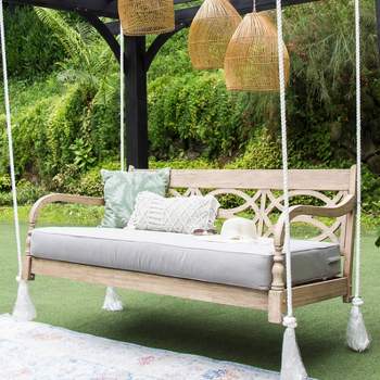 Renley Outdoor Wood Swing with Cushion - Cream - Cambridge Casual
