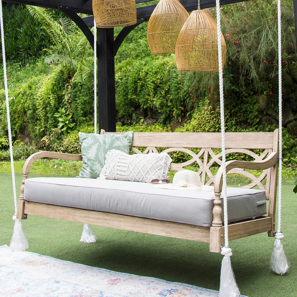 Photos - Canopy Swing Renley Outdoor Wood Swing with Cushion - Cream - Cambridge Casual