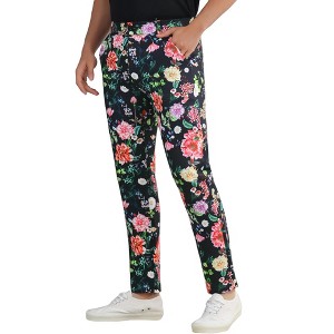 Lars Amadeus Men's Straight Leg Flat Front Floral Printed Dress Pants - 1 of 4