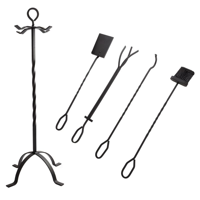 5-Piece Fireplace Tool Set - Holds Wrought Iron Wood-Burning Tools - Includes Heavy-Duty Stand, Shovel, Broom, Tongs, and Poker by Lavish Home (Black), 4 of 7