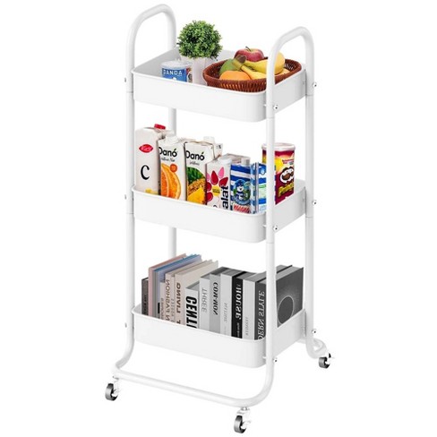 Sugift 3 Tier Metal Utiltiy Cart Arctic White, Easy Rolling, Powder ...