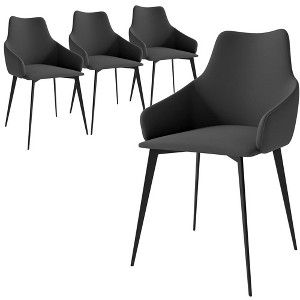 Sonnet Dining Chair with Armrests and Black Powder-Coated Iron Legs Set of 4 in Cream/Green - 1 of 4