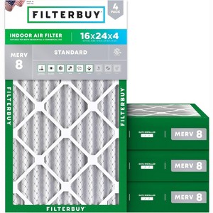 Filterbuy 16x24x4 Air Filter (4-Pack), Pleated MERV 8 Dust Defense Replacement HVAC AC Furnace Filters (Actual Size: 15.38 x 23.38 x 3.63) - 1 of 4