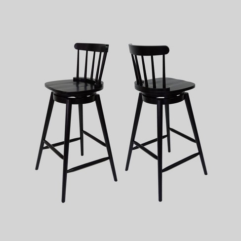 Set Of 2 Ahart Farmhouse Spindle Back Swivel Barstools Black 