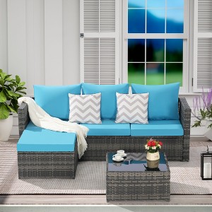 Minimalist 2-Pc Outdoor Sofa: L-Shaped Wicker Sectional + Ottoman Table – Space-Saving Design - 1 of 4