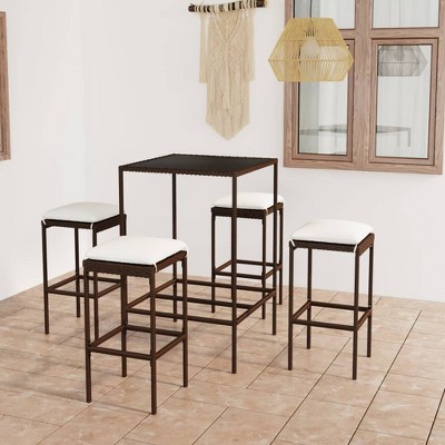 vidaXL 5 Piece Patio Bar Set with Cushions Poly Rattan Brown