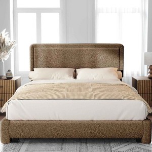 Dyonery Boucle Bed Frame,Black Upholstered Teddy Fabric Bed Frame with Headboard,No Box Spring Required, Adjustable Headboard, Easy Assembly - 1 of 4