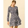 Allegra K Women's Leopard Print Crew Neck Smock Waist Long Sleeve Ruffle Mini Dress - 3 of 4