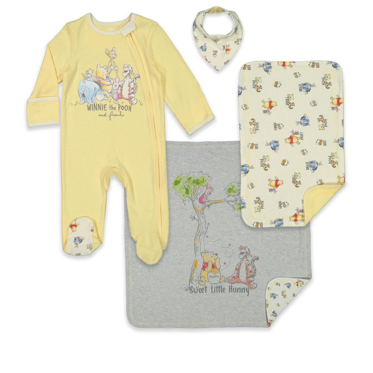 Disney Winnie the Pooh,Lion King,Pixar Monsters Inc.,Princess Baby Sleep N' Play Coverall Bib Blanket and Burp Cloth 4 Piece Outfit Set Newborn - thumbnail 8