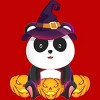 Boy's Design By Humans Cute Panda Mock up Witch With Jack O Lantern Halloween T-Shirt By thebeardstudio T-Shirt - 2 of 3