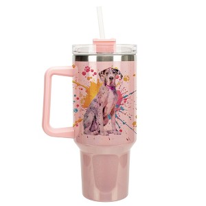 100 North 40 Ounce Stainless Steel Double Wall Insulated Glitter Travel Tumbler With Handle, Straw, and Lid, Great Dane Dog Pale Pink - 1 of 4