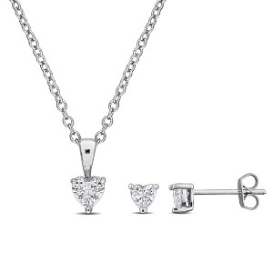 EVERLY JEWELRY | Brass 3 3/4 CT TGW Heart-Shaped Cubic Zirconia Stud Earrings and Pendant with Chain Set- 18 in - 1 of 3