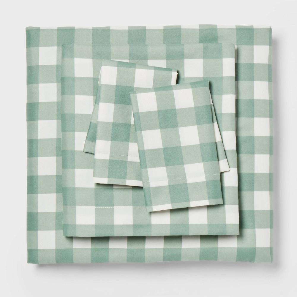 Photos - Bed Linen King Microfiber Sheet Set Green Plaid - Room Essentials™