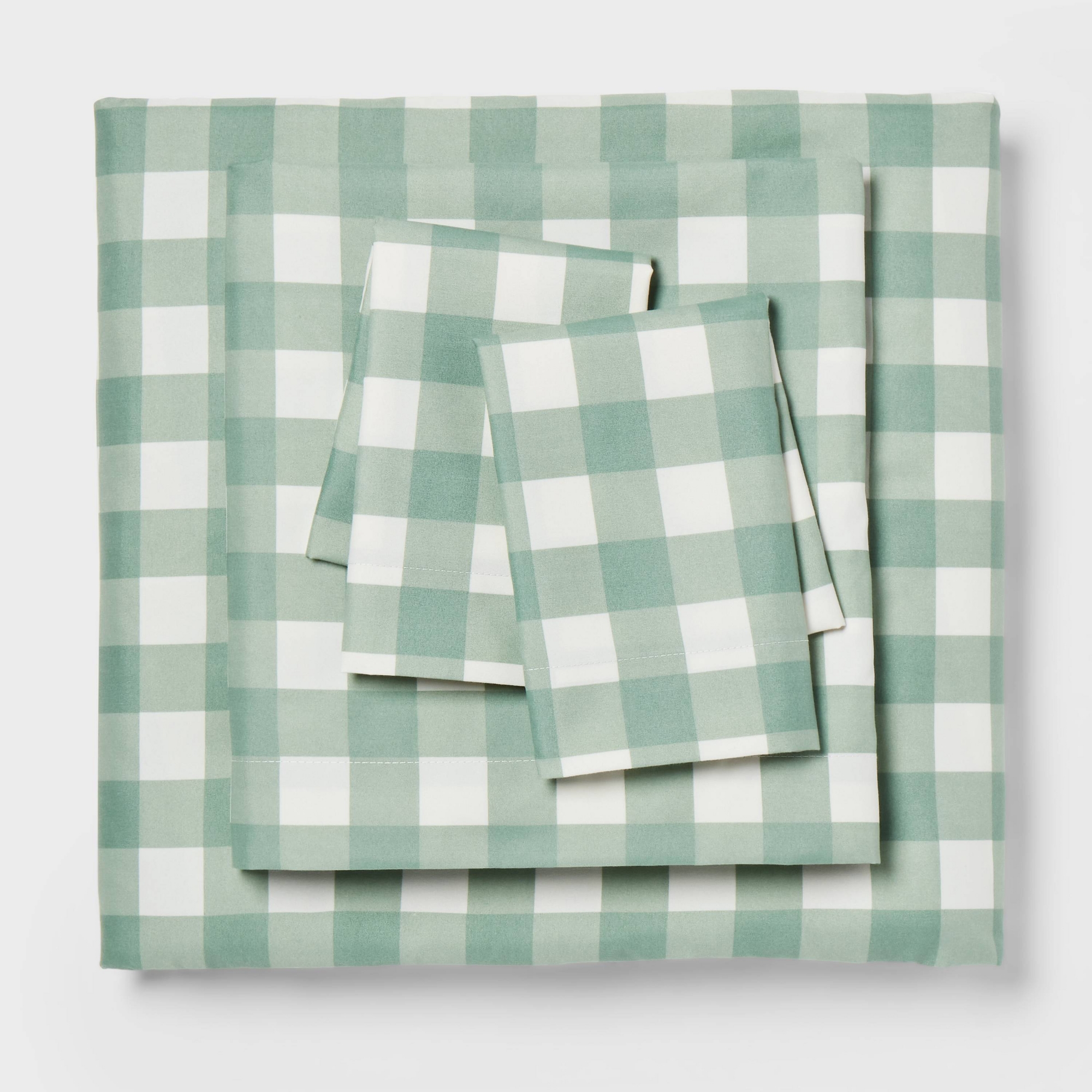 King Microfiber Sheet Set Green Plaid - Room Essentials™