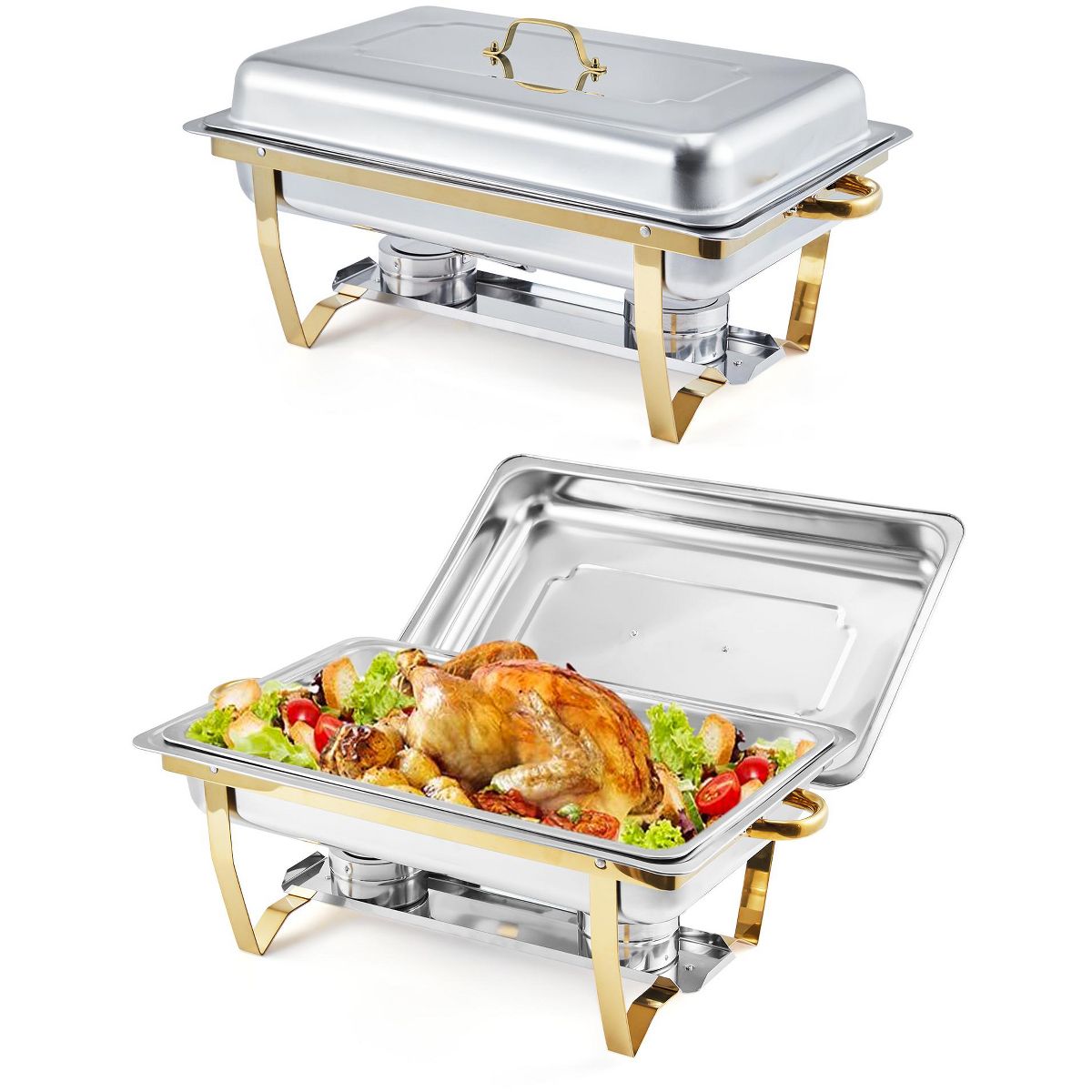Garvee Chafing Dishes for Buffet Set of 2, 8QT Stainless Steel Rectangular Chafer with Lid, Buffet Server Food Warmer for Parties Catering, Silver