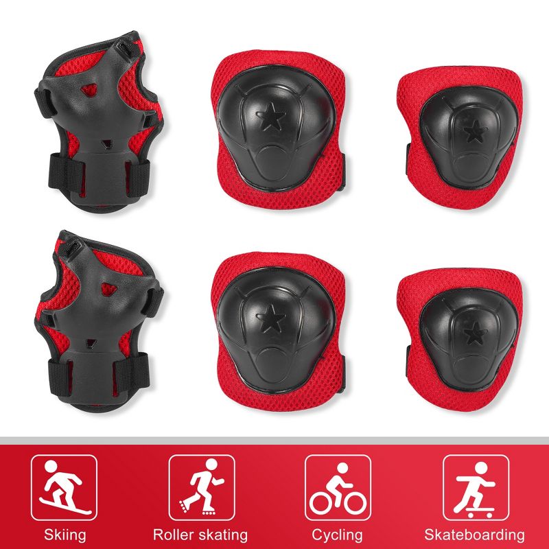 Unique Bargains Bicycle Roller Blading Wrist Elbow Knee Support Protector Guards Pads Brace 6 in 1 Set, 2 of 7
