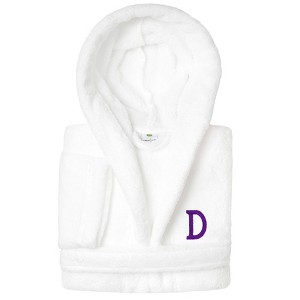 Personalized Linum Kids 100% Polyester SUPER PLUSH Double Brushed Hooded Bathrobe in Purple Bookman Font - 1 of 3