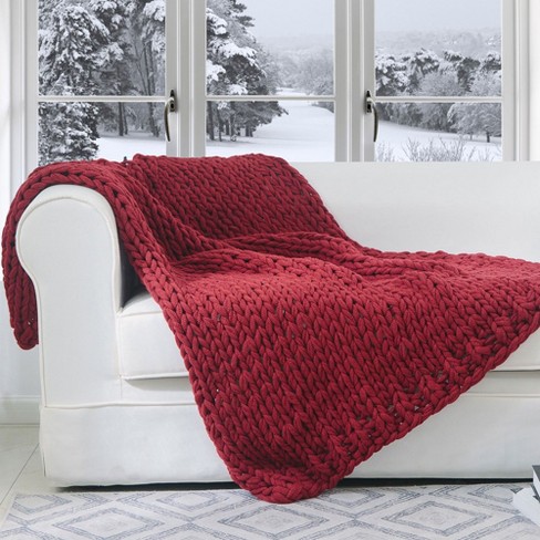 Red cable 2025 knit blanket