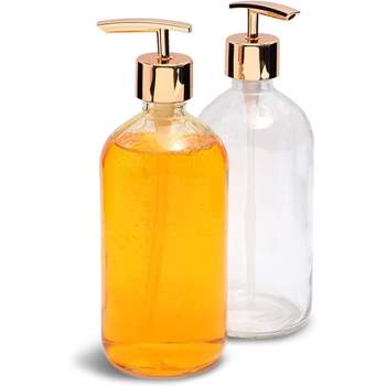 Juvale 2 Pack Glass Hand Soap Dispenser, Decor & Accessories for Kitchen & Bathroom, Clear, 16 Oz