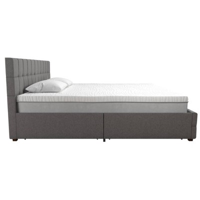 King-Size Gray Linen Upholstered Storage Bed with Tufted Design & 4 Drawers