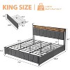 Linen Upholstered Bed Frame with Storage Headboard and 2 Drawers, Platform Bed with Built-in Charging Station - 3 of 4