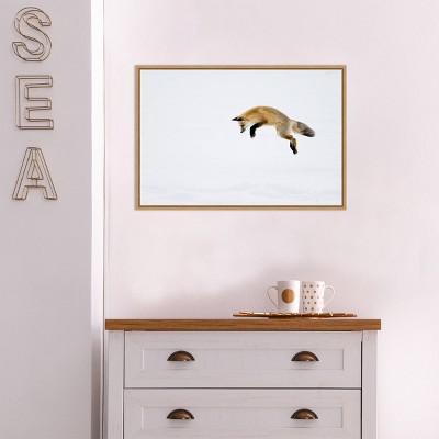 Maple Framed Red Fox in Snow Canvas Wall Art, 23" x 16"
