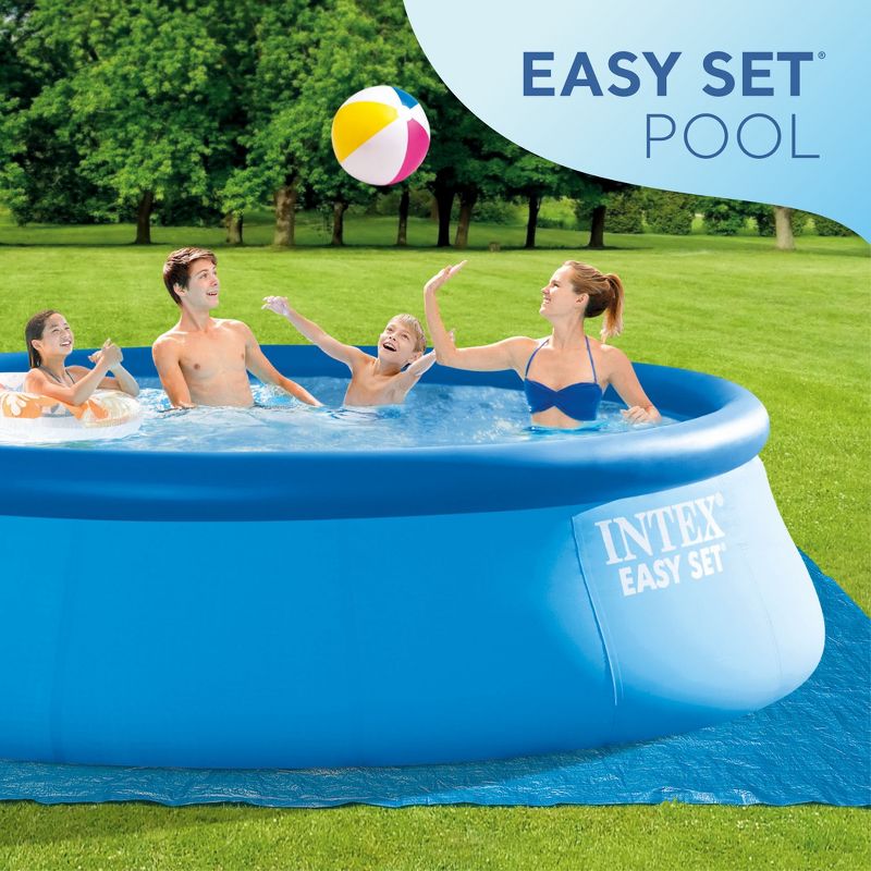 Intex Easy Set 15 Foot Round Inflatable Outdoor Backyard Above Ground Family Swimming Pool with Ladder and Pump for Kids and Adults, Blue, 4 of 7