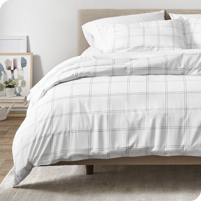 Oversized Queen Modern Plaid - White/grey Double Brushed Duvet Set By Bare  Home : Target