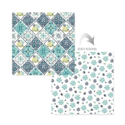 Blue Floral Cotton Twin Reversible Quilt Set