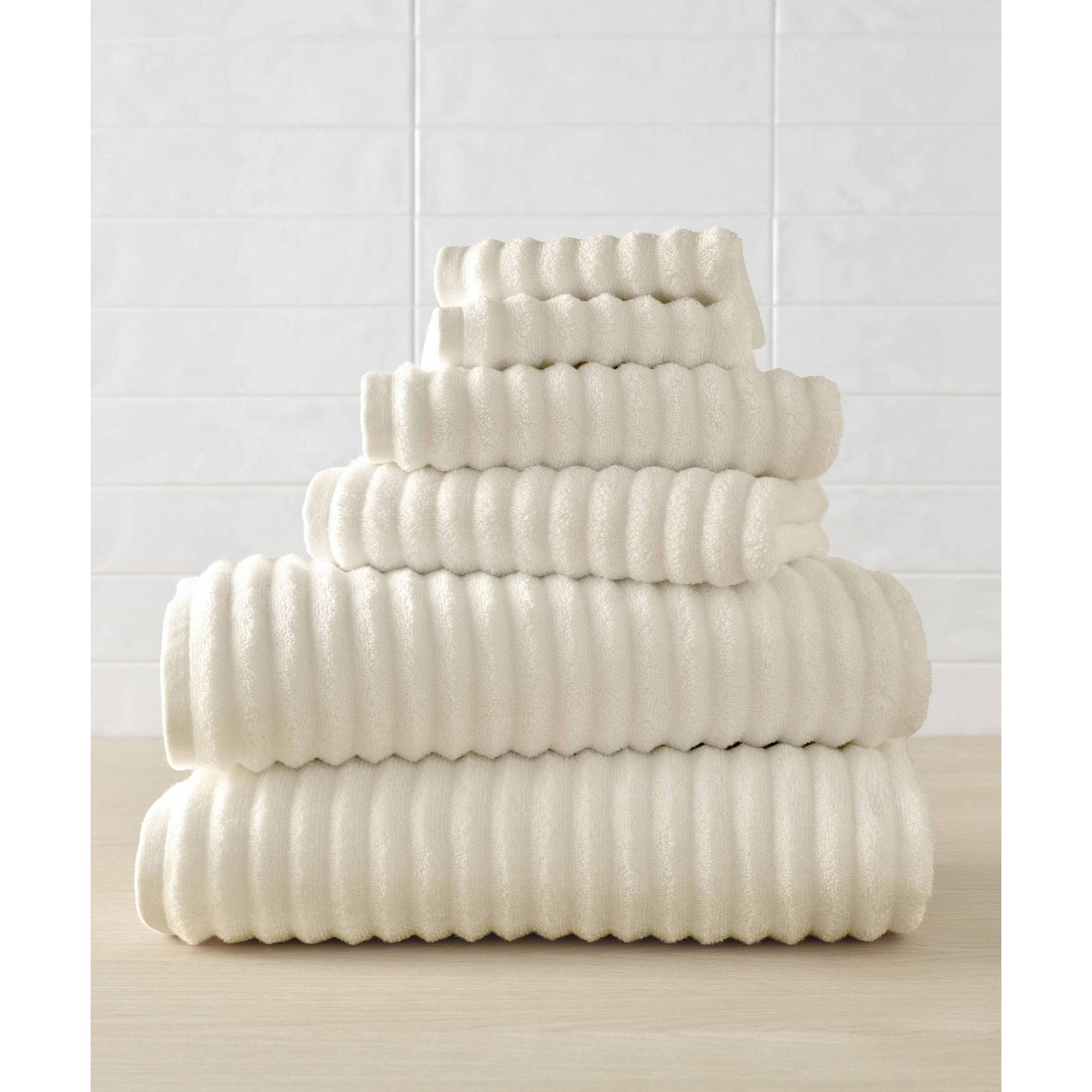 6pc Mason Low Twist Ribbed Towel Set Ivory - Blue Loom: 100% Cotton, Machine Washable, Heavyweight Bath Ensemble